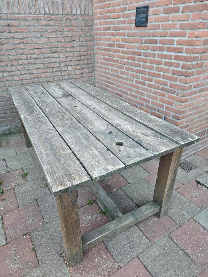 Houten Tuintafel en Tuinbank Set, Tuin en Terras, Picknicktafels, Gebruikt, Rechthoekig, Hout, Ophalen