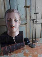 Antiek Papier-mache hoofd met glazen ogen, Verzenden