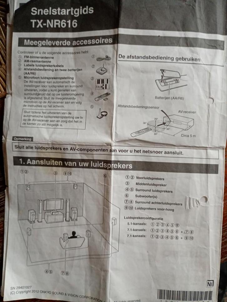 Onkyo TX-NR616 Receiver met Tuner, Audio, Tv en Foto, Versterkers en Receivers, Gebruikt, 5.1, 60 tot 120 watt, Onkyo, Ophalen