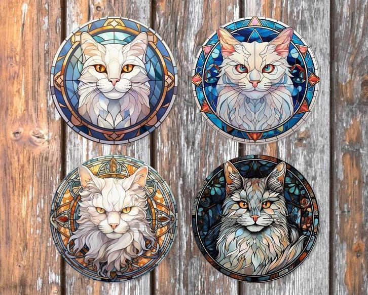 Turkse Angora Glas in Lood onderzetters met houder rond, Huis en Inrichting, Woonaccessoires | Onderzetters, Nieuw, Glas of Kopje