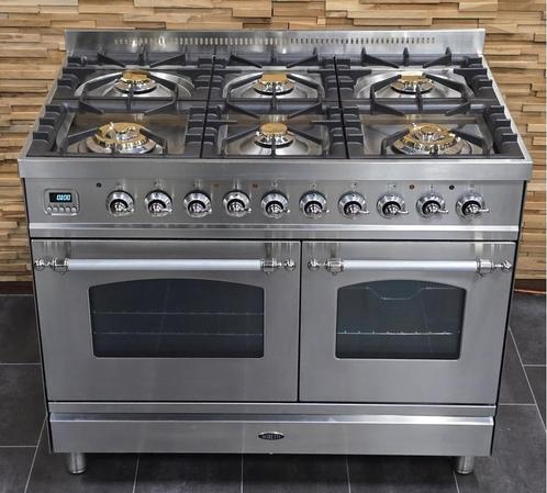 🔥Luxe Fornuis Boretti 100cm rvs + rvs 6 pits 2 ovens, Witgoed en Apparatuur, Fornuizen, Zo goed als nieuw, Vrijstaand, Gas, 5 kookzones of meer