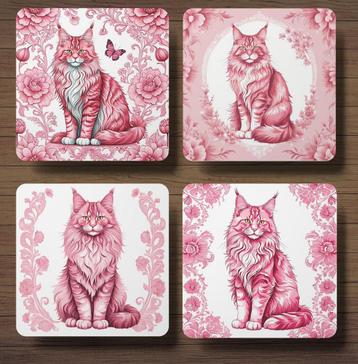 Maine Coon Delfts Roze onderzetters met houder beschikbaar voor biedingen