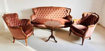 Bankstel bank fauteuil klassiek barok queen an mohair roze beschikbaar voor biedingen
