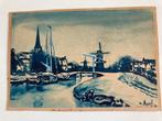 Gesigneerd Apol winterlandschap blauw tint, Verzenden
