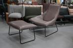 Luxe fauteuil + hocker BEAL Jess Design metaal & leer, Huis en Inrichting, Fauteuils, Ophalen, 75 tot 100 cm, Zo goed als nieuw