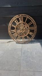Leegverkoop! Gouden wandklok met draaiende tandwielen 60cm, Ophalen, Nieuw, Analoog, Wandklok