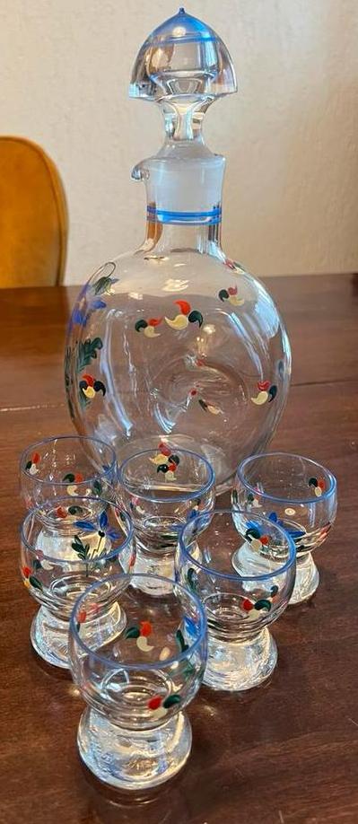 Vintage handgeschilderde likeurset DDR, Ophalen of Verzenden