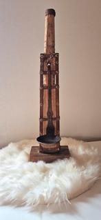 Brocante kandelaar met windlicht, Ophalen of Verzenden, Zo goed als nieuw, Hout
