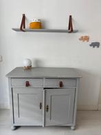 Set houten commode en wandplank met leren houders, 50 tot 70 cm, Ophalen, Minder dan 90 cm, 100 cm of meer