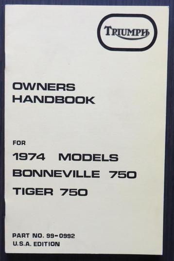 Triumph Owner's Handbook 750cc twins - USA edition 1974 beschikbaar voor biedingen