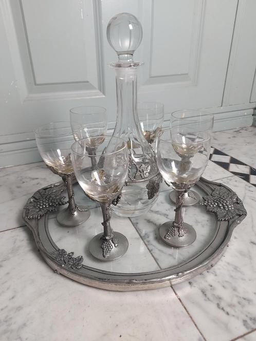 Drankservies wijn - tin met glas, Huis en Inrichting, Keuken | Servies, Zo goed als nieuw, Glas of Glazen, Overige stijlen, Glas
