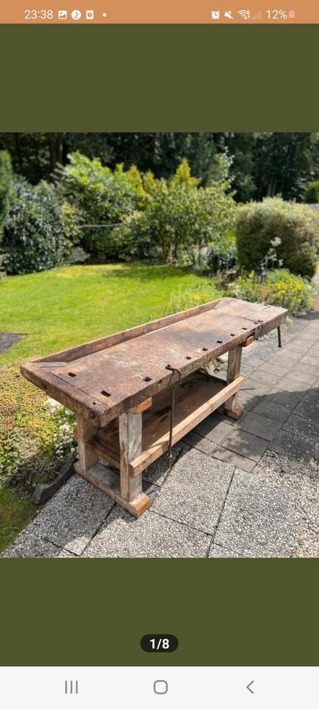 Werkelijk prachtige antieke vintage robuuste werkbank 258cm, Huis en Inrichting, Tafels | Sidetables, Zo goed als nieuw, 50 tot 75 cm