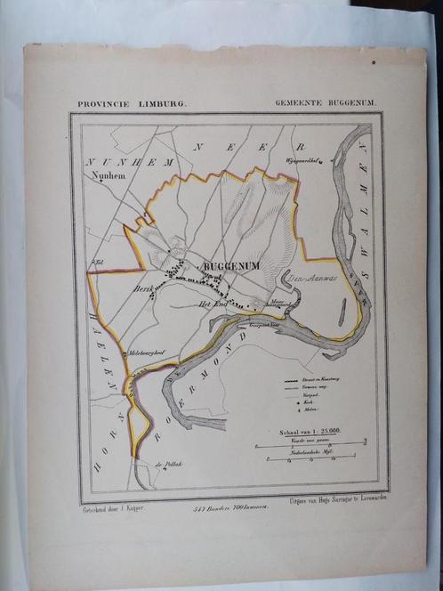 8 / Gemeente Bruggenum Limburg Litho uit 1866 door J. Kuyper, Antiek en Kunst, Kunst | Litho's en Zeefdrukken, Ophalen of Verzenden