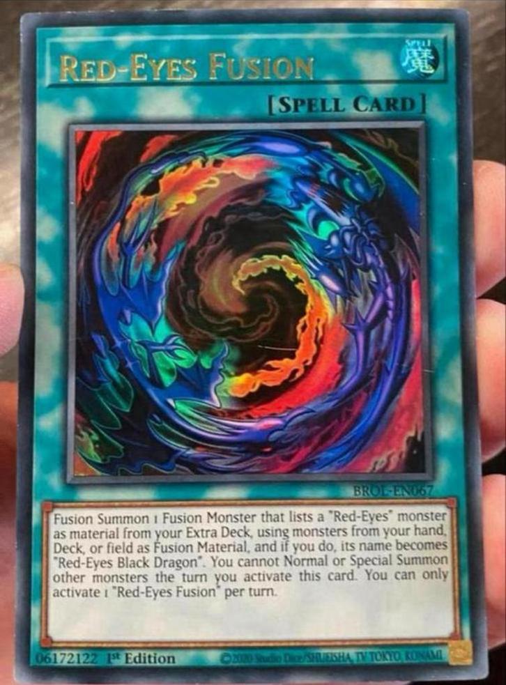 Yu-Gi-Oh! Red Eyes Fusion BROL 1st Edition !, Hobby en Vrije tijd, Verzamelkaartspellen | Yu-gi-Oh!, Zo goed als nieuw, Losse kaart