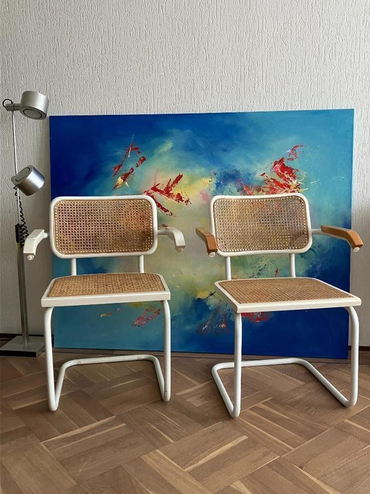 Vintage Retro Japandi rotan Cesca Marcel Breuer stoel ., Huis en Inrichting, Stoelen, Gebruikt, Twee, Hout, Metaal, Riet of Rotan