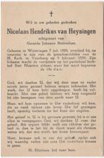 Nicolaas H. van Heyningen 1885 Wateringen + 1959 Voorburg, Verzenden, Bidprentje