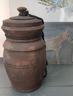 Oud houten pot met deksel aan koord, Ophalen of Verzenden