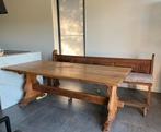 Eiken kloostertafel met oude kerkbank, Ophalen, Gebruikt, Eikenhout, 200 cm of meer
