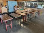 Oude inklapbare cafe tafels/bistrotafels/eettafels origineel, Gebruikt, 100 tot 150 cm, 50 tot 100 cm, Metaal