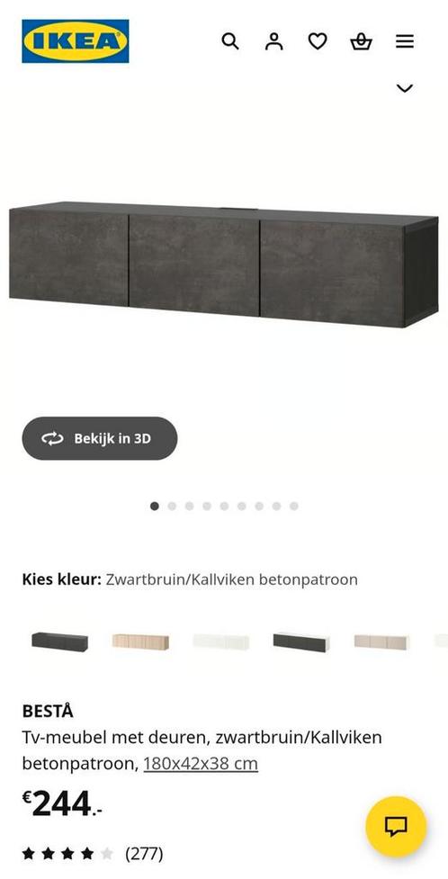 TV meubel zwart betonlook grijs Besta Ikea, Huis en Inrichting, Kasten | Televisiemeubels, Gebruikt, Minder dan 100 cm, 150 tot 200 cm