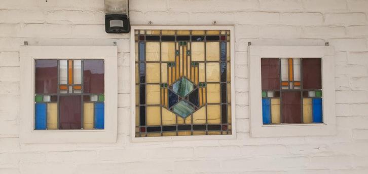 Drie Art Deco Glas-in-lood Ramen, Antiek en Kunst, Antiek | Glas en Kristal, Ophalen