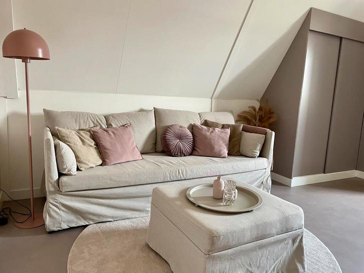 Ikea Bomsund Bank + Hocker - Wasbare Hoezen, Huis en Inrichting, Banken | Bankstellen, Gebruikt, Rechte bank, Driepersoons, 200 tot 250 cm