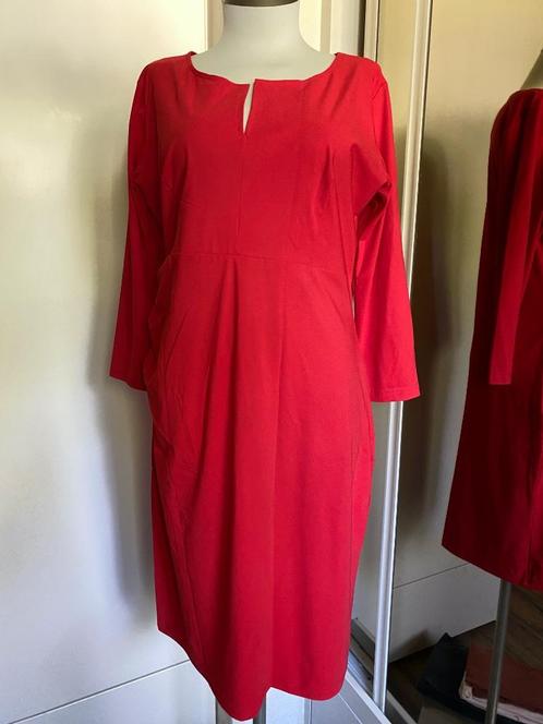 jurk Studio Anneloes XL rood travelstof, Kleding | Dames, Jurken, Zo goed als nieuw, Maat 46/48 (XL) of groter, Rood, Onder de knie
