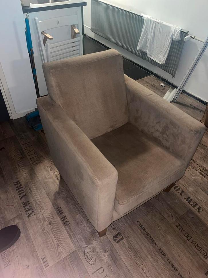 Beige Vintage Fauteuil, Huis en Inrichting, Fauteuils, Gebruikt, Stof, 75 tot 100 cm, Ophalen