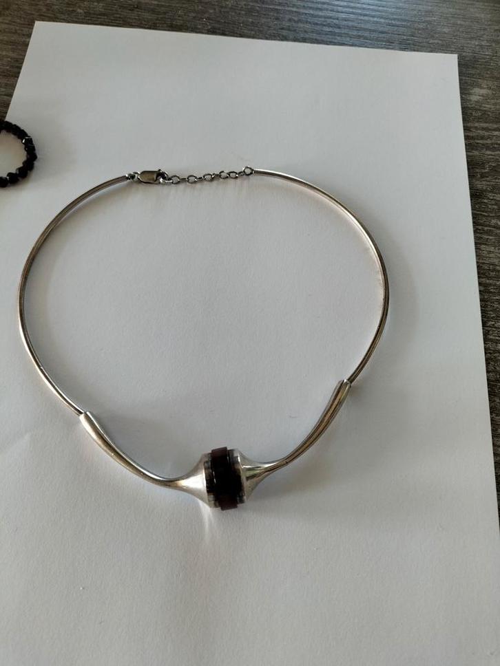 Prachtige vintage zilveren design Collier met een carneool s, Sieraden, Tassen en Uiterlijk, Antieke sieraden, Ketting, Zilver