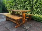 Eettafel met zitbanken, Huis en Inrichting, Tafels | Eettafels, Ophalen, Zie foto, Gebruikt, 100 tot 150 cm
