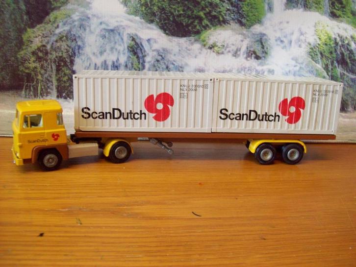 Tekno - Scania 141 - V8 - Containertrailer Scan Dutch, Hobby en Vrije tijd, Modelauto's | 1:50, Zo goed als nieuw, Bus of Vrachtwagen