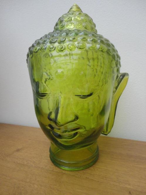 Prachtig decoratief puntgaaf groen glazen Boeddha hoofd, Huis en Inrichting, Woonaccessoires | Boeddhabeelden, Zo goed als nieuw