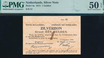 AUNC: PMG 50 EPQ: 1 Gulden 1914 ‘Zilverbon’ - Serie 51 beschikbaar voor biedingen
