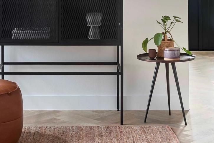 Bodilson ronde brons bijzettafel Thinn met zwarte poten, Ø46, Huis en Inrichting, Tafels | Sidetables, Nieuw, 25 tot 50 cm, 50 tot 100 cm