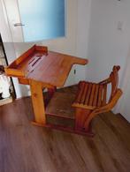 Vintage schoolbank met verstelbare stoel krijtbord inktpot, Antiek en Kunst, Curiosa en Brocante, Ophalen