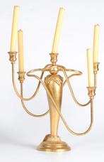 Elegante decoratieve goudkleurige kandelaar voor 5 Kaarsen, 25 tot 50 cm, Ophalen of Verzenden, Zo goed als nieuw, Metaal