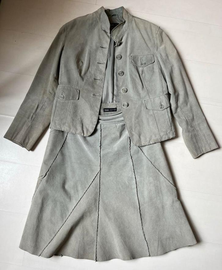 ARMA groen leren rok jasje - lederen mantelpak, Kleding | Dames, Jasjes, Kostuums en Pakken, Gedragen, Kostuum of Pak, Maat 38/40 (M)