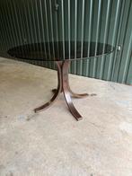 Mid Century Eettafel West Nofa Stijl - Gerookt Glas, Huis en Inrichting, Tafels | Eettafels, Gebruikt, 100 tot 150 cm, Rond, Ophalen of Verzenden