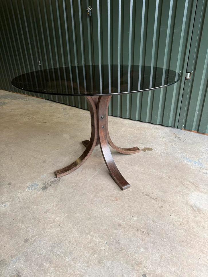 Mid Century Eettafel West Nofa Stijl - Gerookt Glas, Huis en Inrichting, Tafels | Eettafels, Gebruikt, 100 tot 150 cm, Vier personen