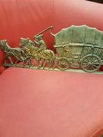 Bronzen Wanddecoratie Huifkar met Paarden kan binnen& buiten, Ophalen of Verzenden, Brons