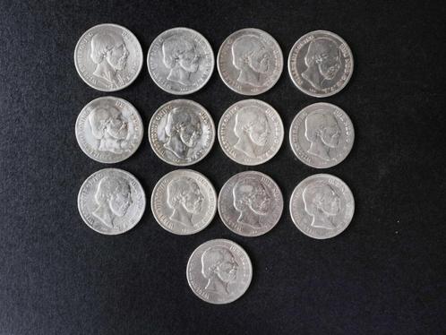 Willem III 1 guldenstukken, Postzegels en Munten, Munten | Nederland, Losse munt, 1 gulden, Koning Willem III, Zilver, Verzenden