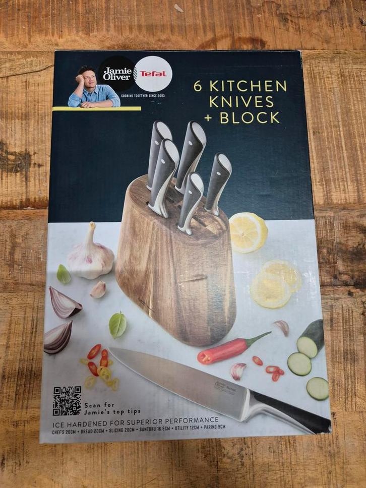 Tefal Jamie Oliver Messenset incl messenblok - 6-delig, Huis en Inrichting, Keuken | Keukenbenodigdheden, Zo goed als nieuw, Ophalen of Verzenden