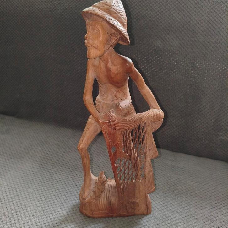 Zeldzame Vintage Balinese Visser – Handgesneden jaren 50-80, Antiek en Kunst, Kunst | Beelden en Houtsnijwerken, Ophalen of Verzenden