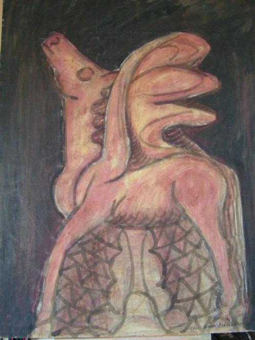 Hubert bekman 1960 Pegasus sculptuur opzet (Acryl on canvas), Antiek en Kunst, Kunst | Schilderijen | Klassiek, Ophalen of Verzenden