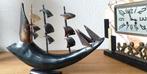 Vintage hoornen  zeilboot /driemaster (37cm lang en 26 hoog, Ophalen of Verzenden, Gebruikt, Overige merken