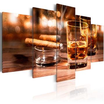 523 Whiskey Sigaar Lounge 5 Luik Canvas Schilderij 200x100cm beschikbaar voor biedingen