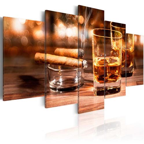 523 Whiskey Sigaar Lounge 5 Luik Canvas Schilderij 200x100cm, Antiek en Kunst, Kunst | Schilderijen | Abstract, Ophalen of Verzenden