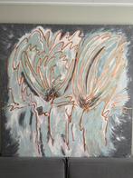 Schilderij 150x150, grijs, blauw, goud, Antiek en Kunst, Ophalen