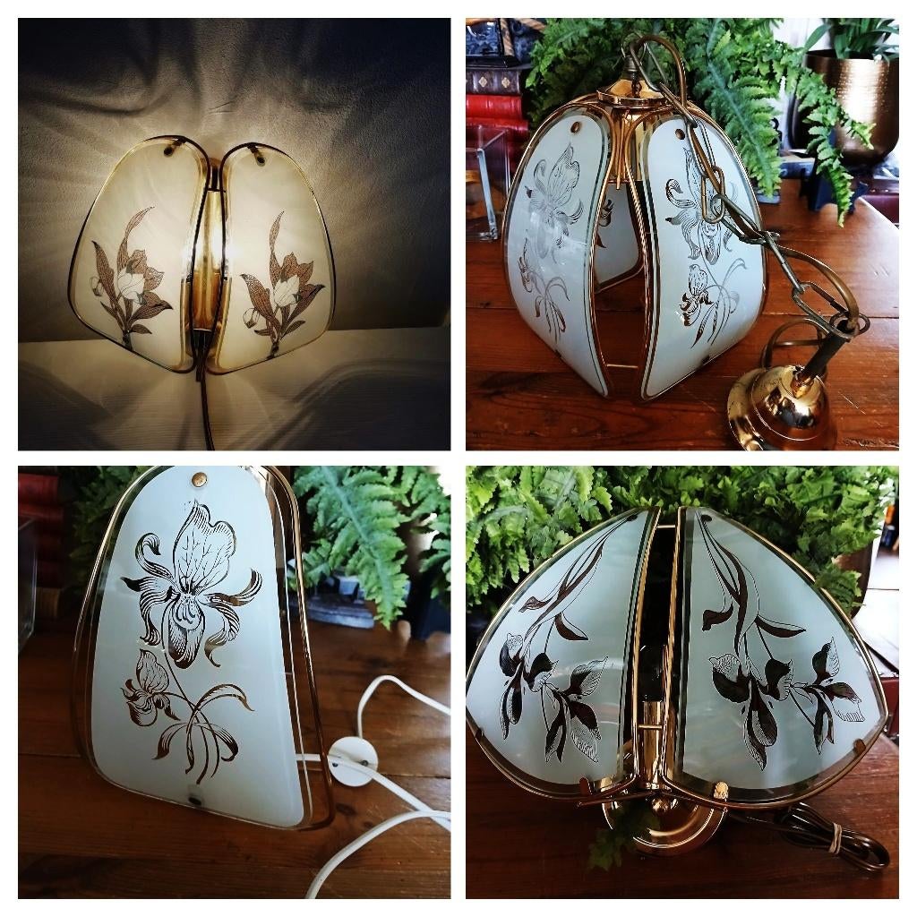 Hollywood regency wandlamp vintage messing Lakro lotusbloem, Ophalen of Verzenden