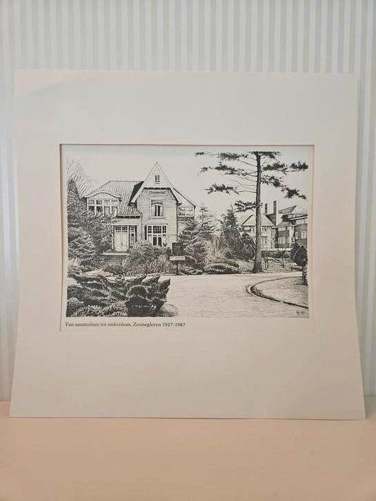 Pentekening Sanatorium/ziekenhuis Zonnegloren Soest, Antiek en Kunst, Kunst | Tekeningen en Foto's, Ophalen
